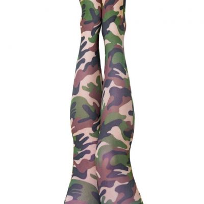 Kixies Camo Thigh High Stockings No Slip Grips Size B NEW